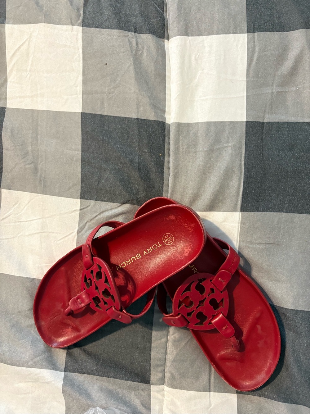 Tory Burch Red Logo Cutout Thong Sandals